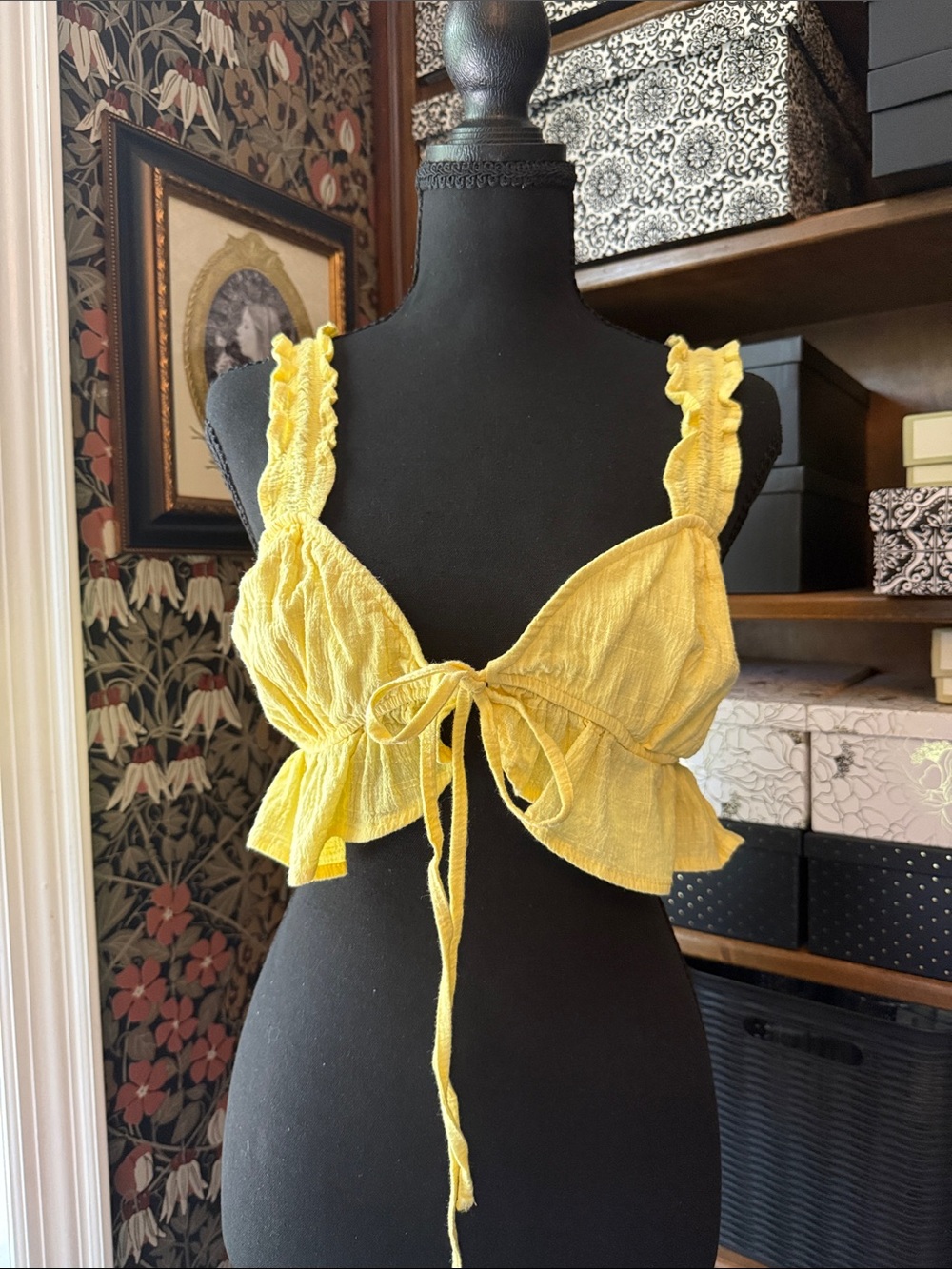 Edikted Sunny Yellow Tie-Front Ruffle Crop Top